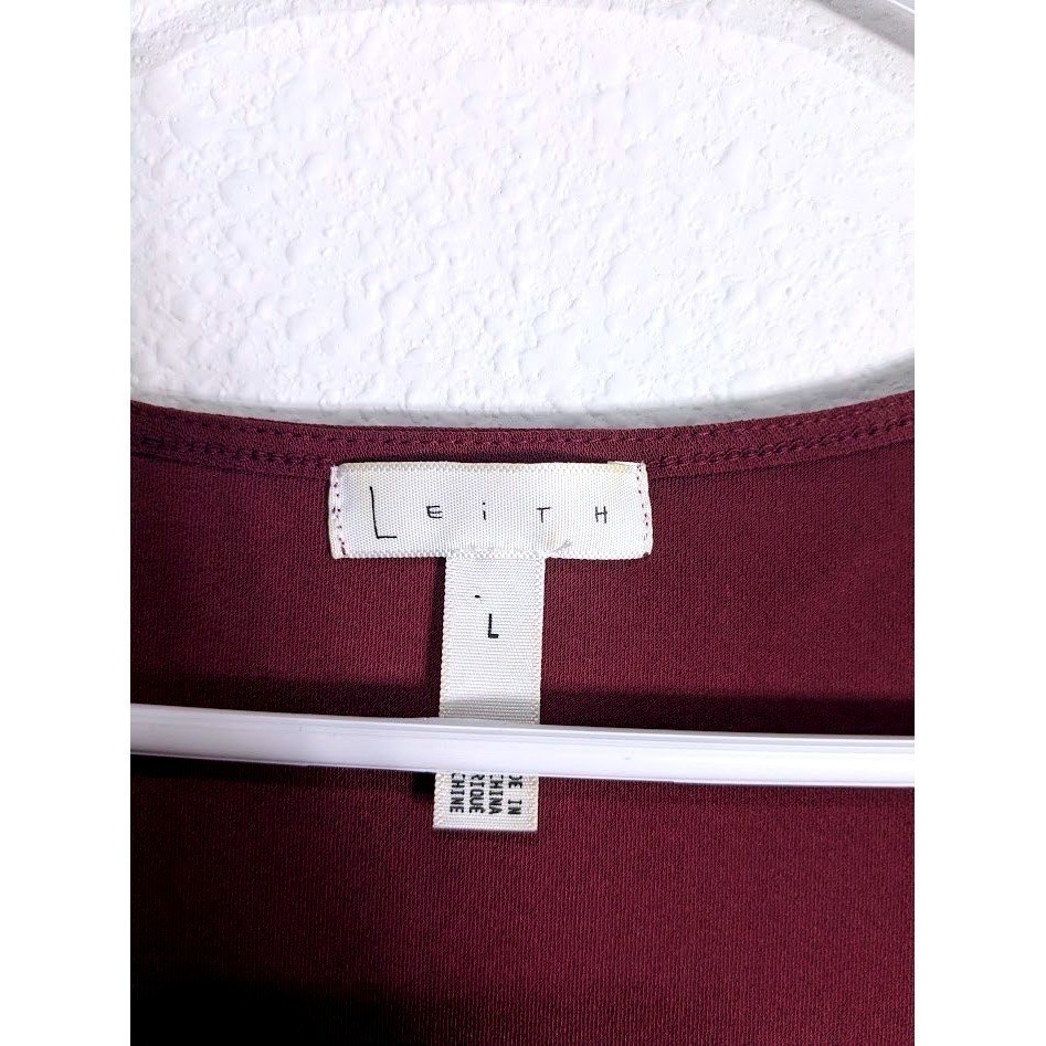 Leith Womens Burgundy Wrap Dress Size L Long Sleeve Ruched V Neck Stretch Midi
