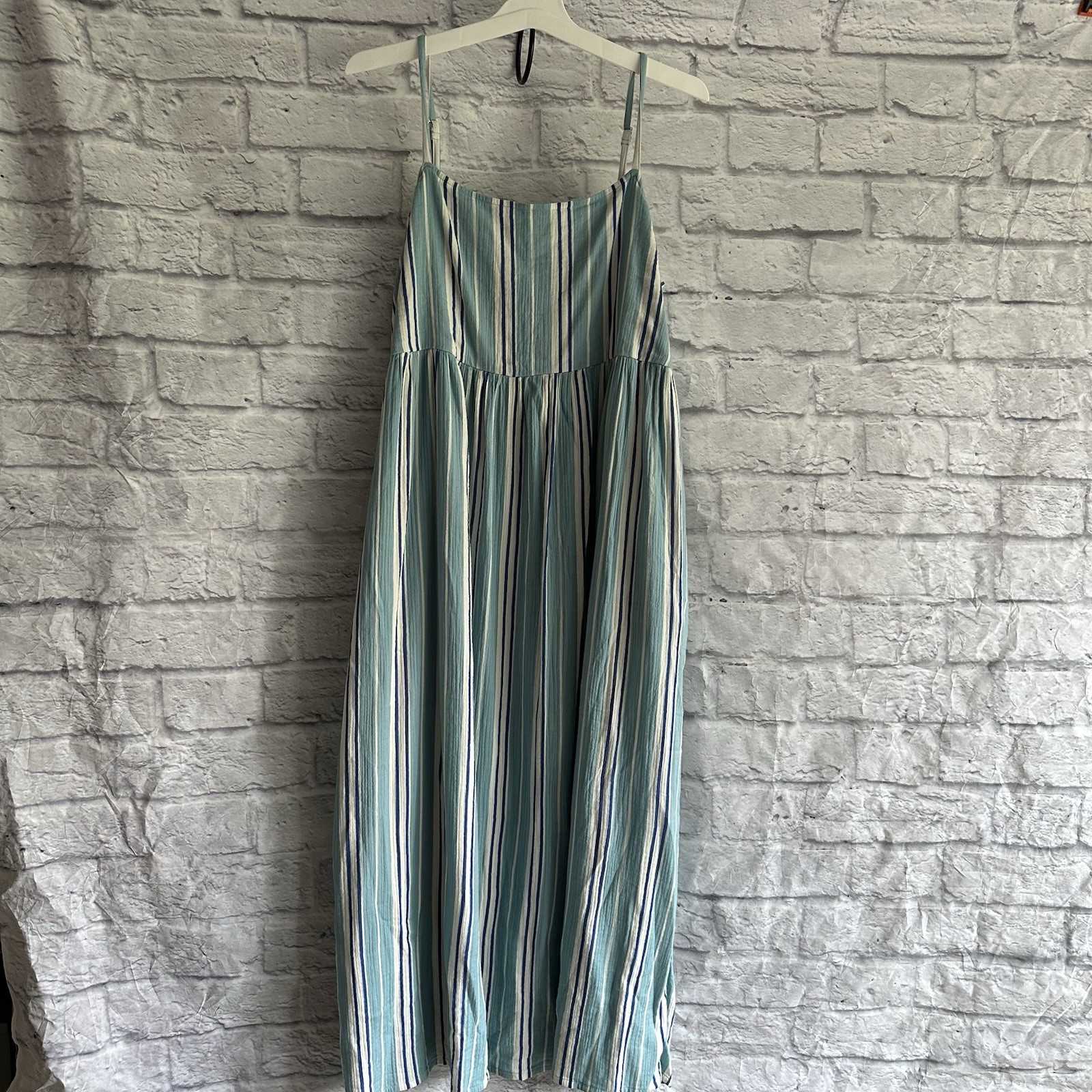 PREOWNED HANNA ANDERSSON BLUE STRIPE WOMENS SPAGHETTI STRAP MAXI DRESS XL