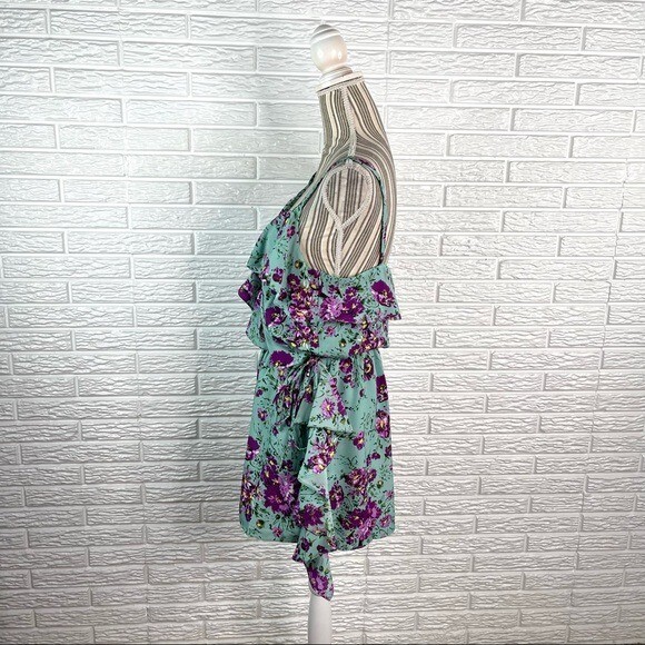 Sugar Lips Sage in Ruffles Multicolored Floral Sleeveless Blouson Dress Medium