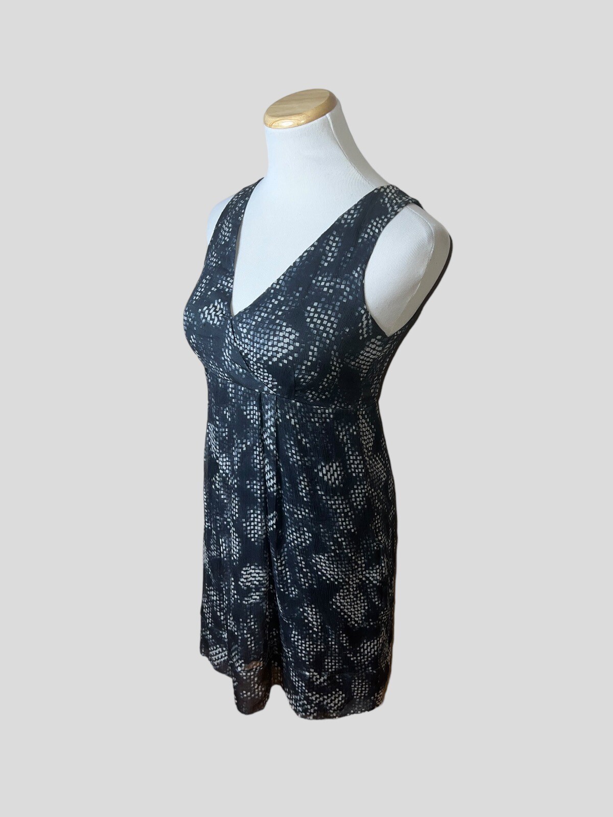 Theory Abstract Digital Print Silk Sleeveless Dress Womens Sz 4 Lined Black Gray