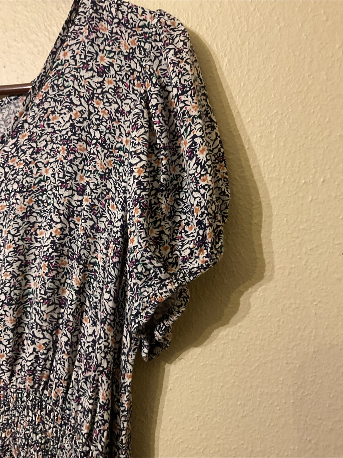 Indigo Rose Navy Blue Purple MicroFloral Short Sleeve Midi High Low Hem Dress XL