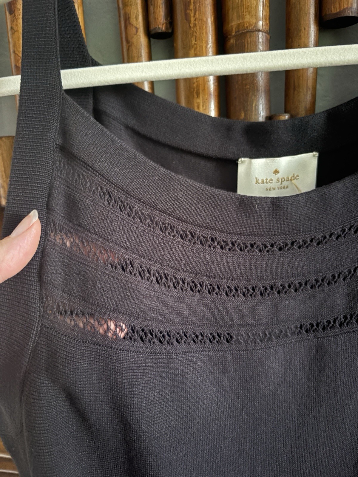 NWT SZ L KATE SPADE OPEN CABLE SWEATER BLACK TANK DRESS