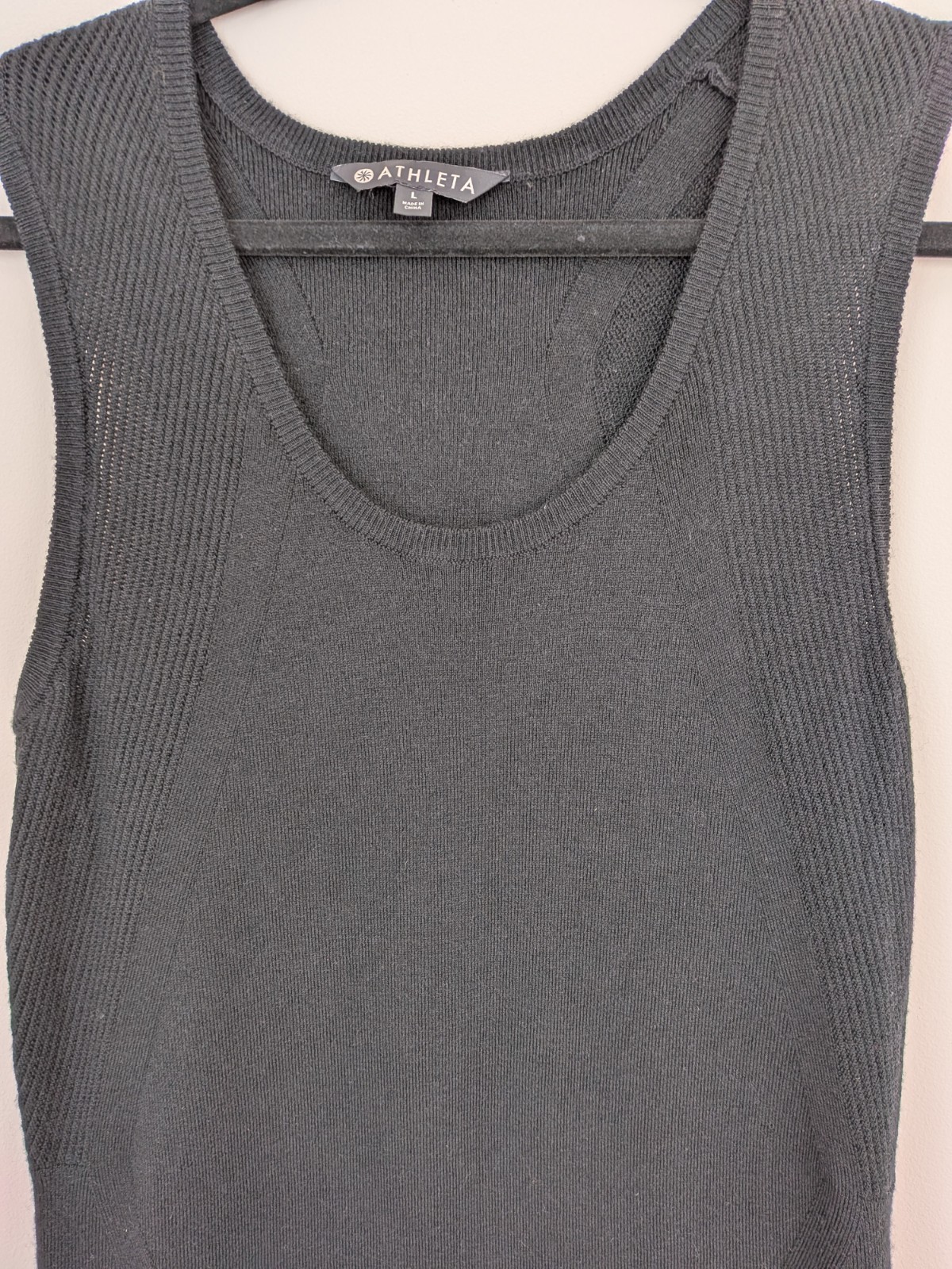 Athleta Merino Wool Midi Sweater Dress Black Sleeveless Ribbed Size L