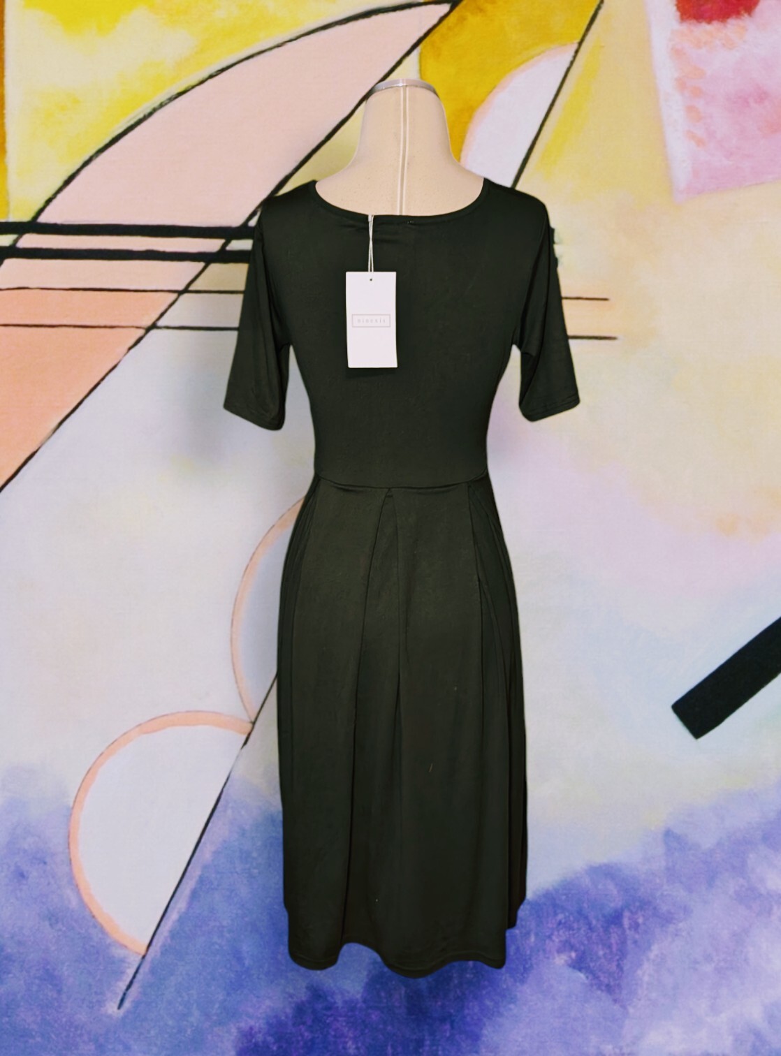 NINEXIS Solid Black HIGH WAIST Dress Short Sleeves STRETCH Women’s Size Medium