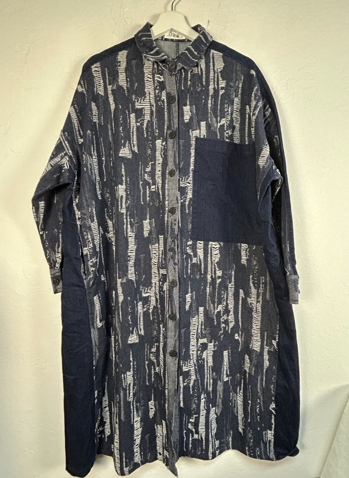 AKII Womens Button Front Distressed Denim Oversized Shirt From Japan