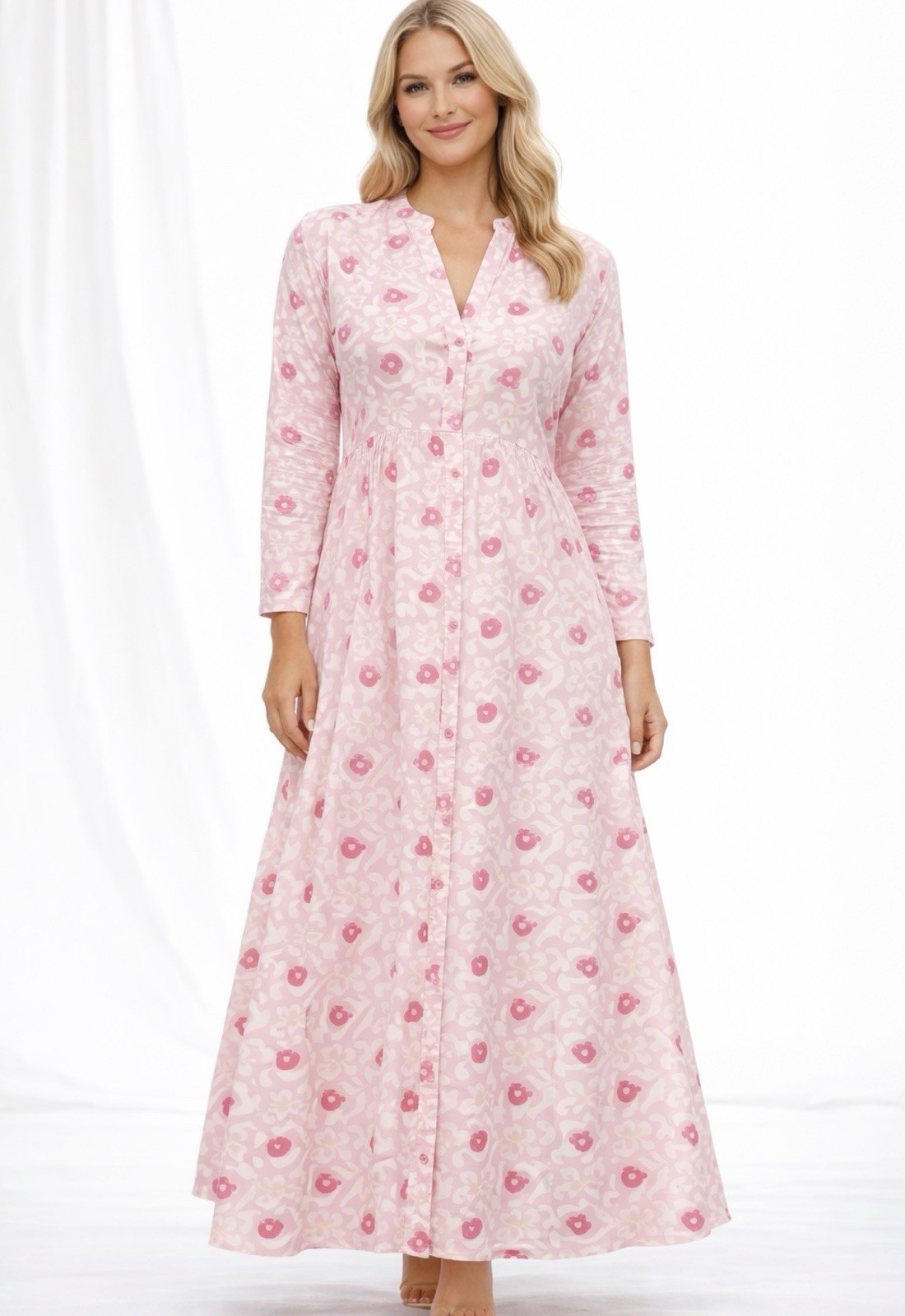 Livro Dress Womens S Pink Floral Maxi Shirt Button Front Cotton Block Print Boho