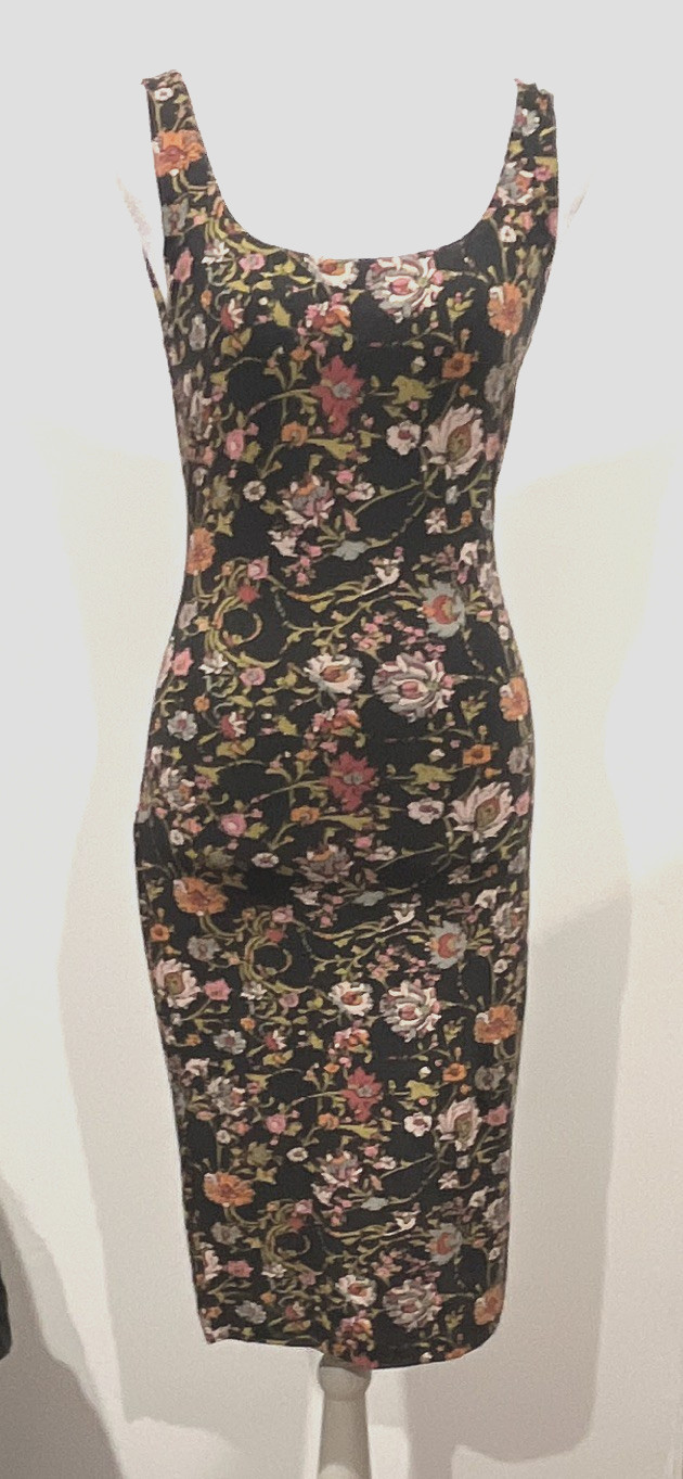 Peruvian Connection S Black Floral Pima Cotton Tank Bodycon Dress Cottagecore