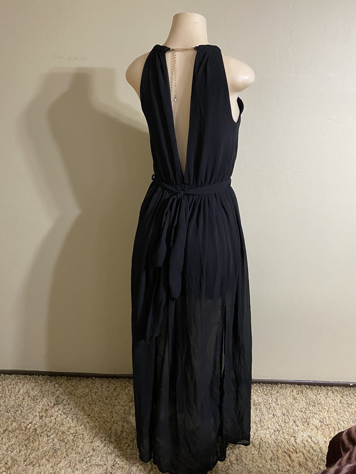 Miss Avenue Size Small Black Sleeveless Open Back Maxi Dress