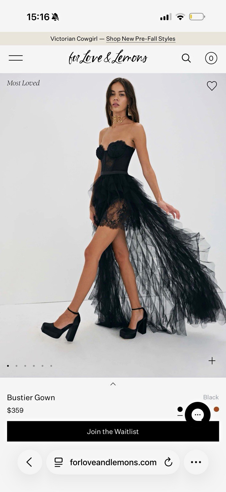 For Love & Lemons Black Strapless Lace Tulle Long Gown S