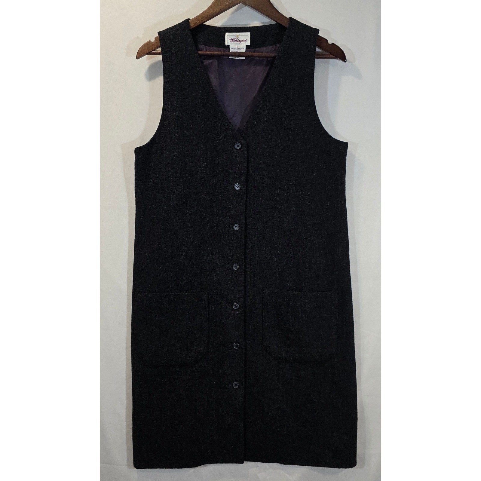 Vintage Worthington Women’s Charcoal Gray 100% Wool Button Front Dress Size 10