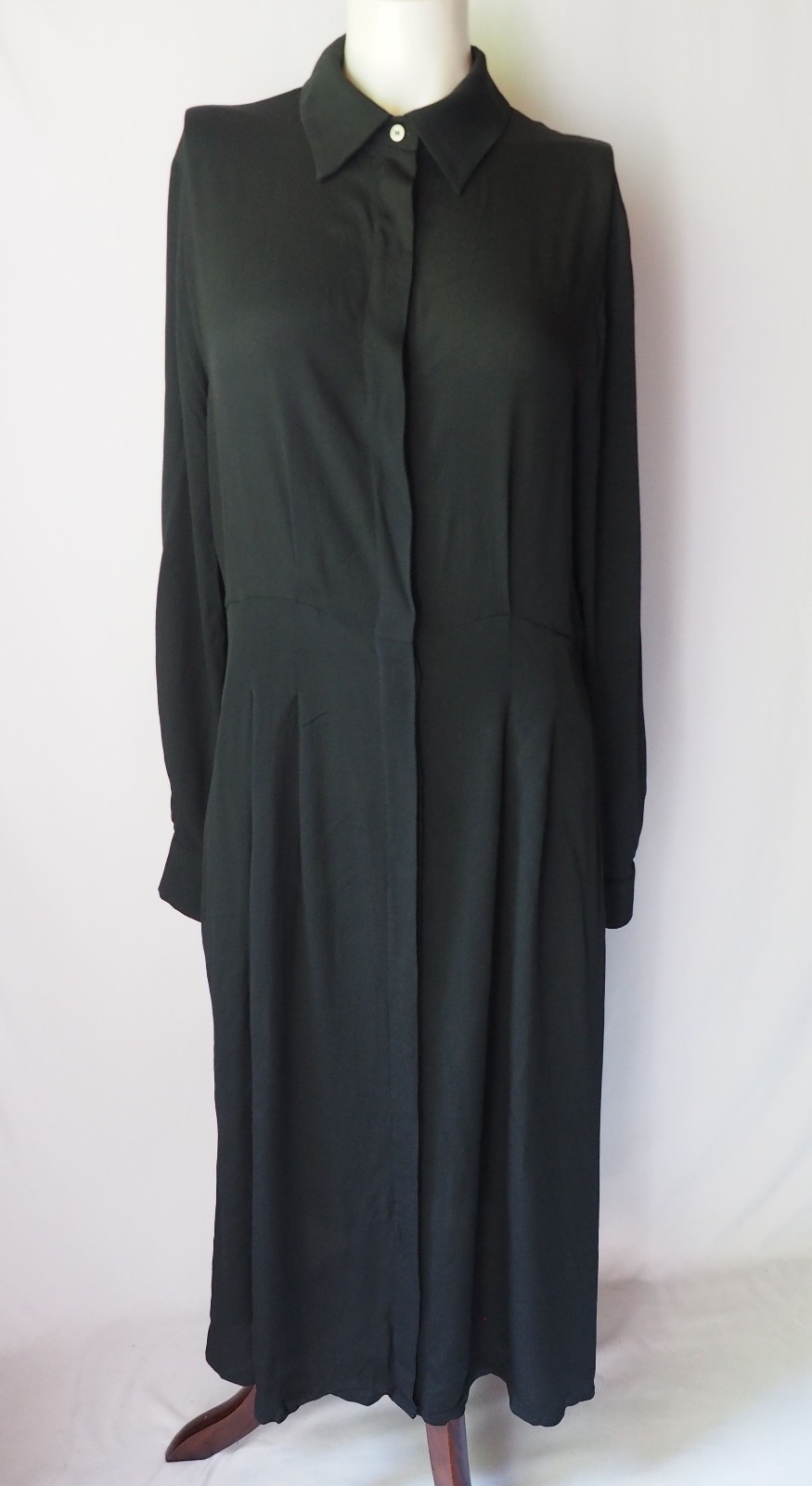 Beatrice B Made In Italy Acetate Silk Blend A-Line Shirt Dress Black Size L US 8