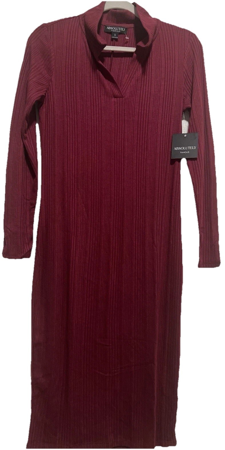 NWT Womens Absolutely Famous Knit Dress Sz. S Wine Color Long Sleeves