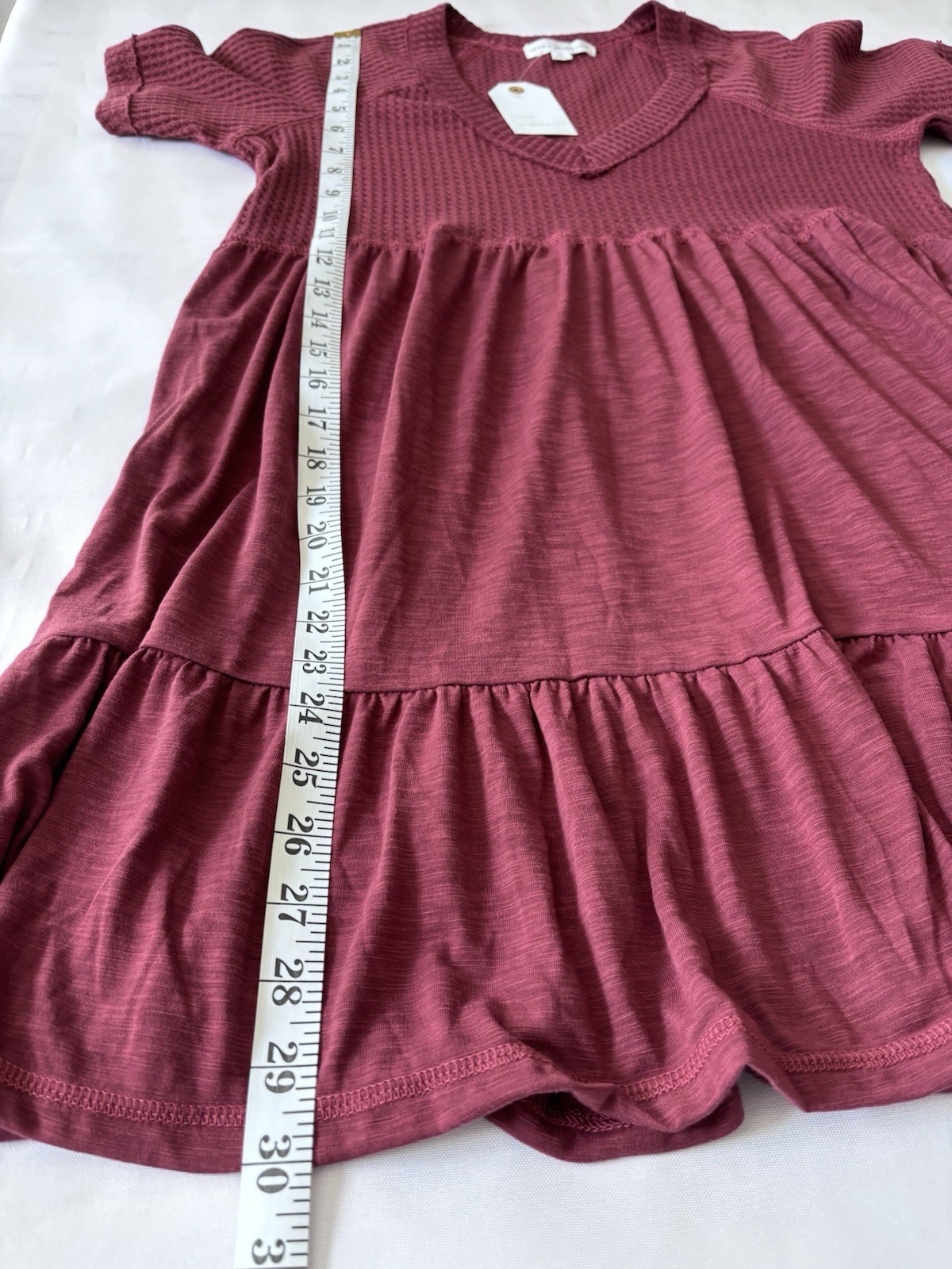 NWT coco + jaimeson Maroon Waffle Knit Tiered Babydoll Mini Dress – Size M