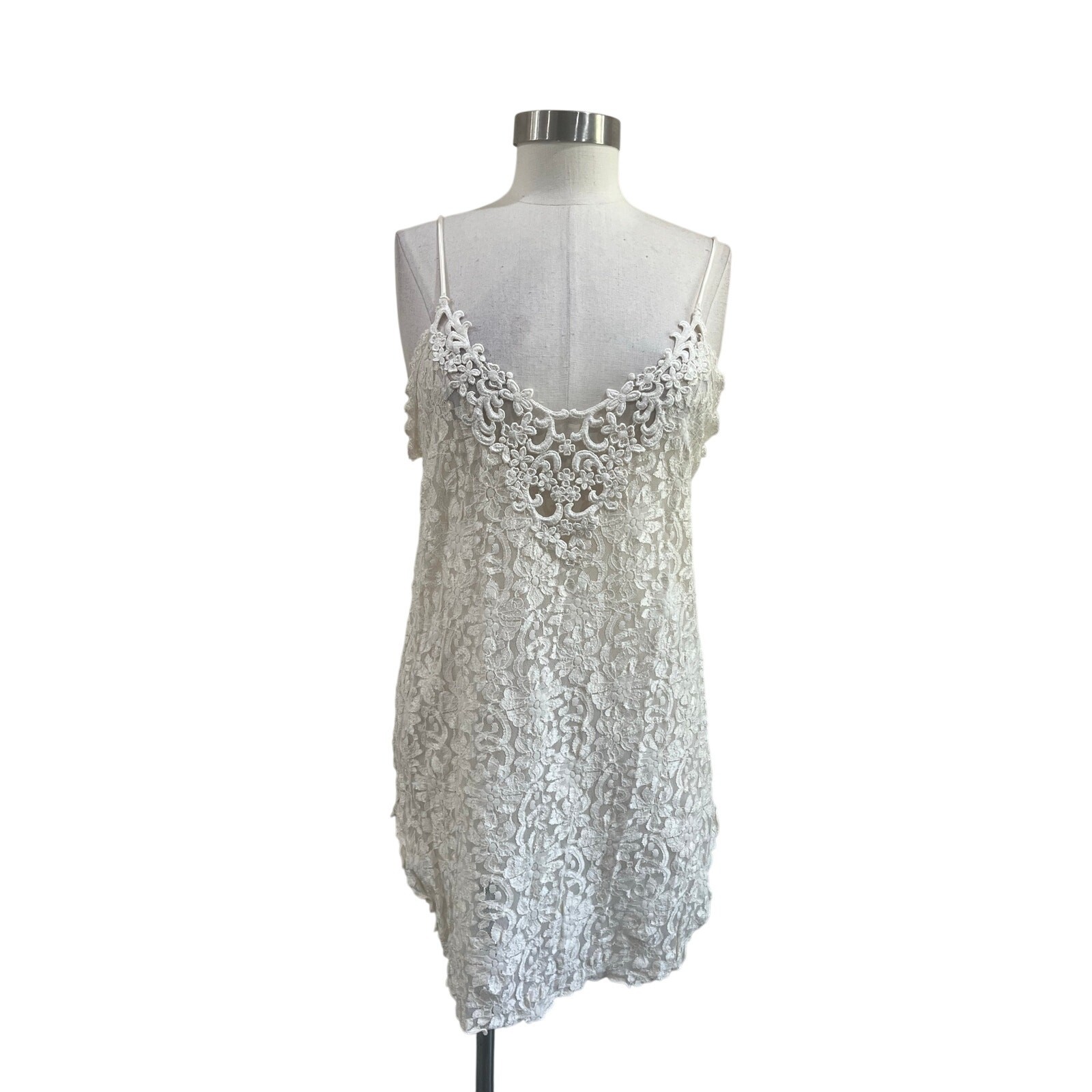 Hector Nicole White Lace Mini Dress Sheer Crochet Slip Boho Size S