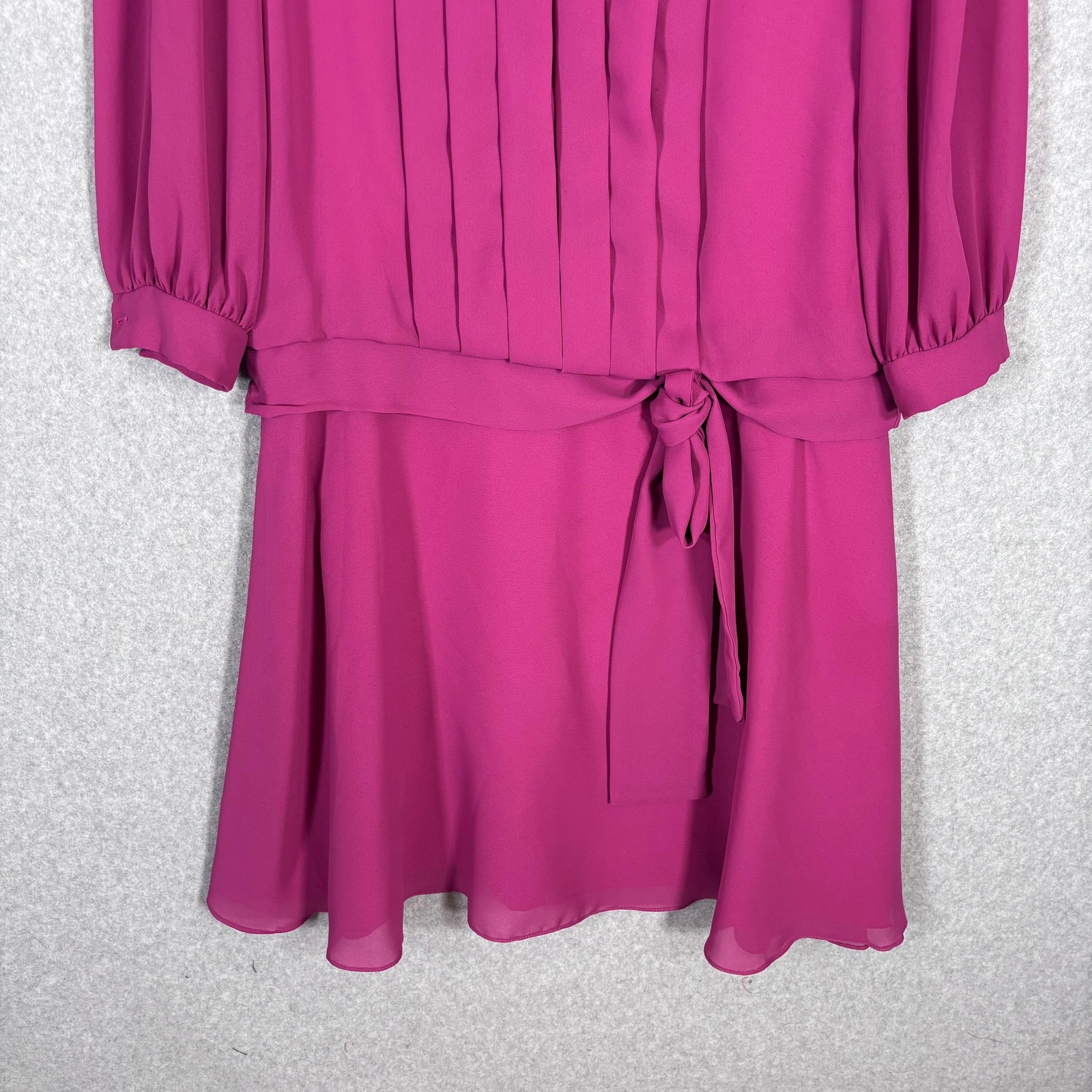Vintage 80s Coco California Dress Medium Midi Pleated Drop Waist Bow Fuchsia USA