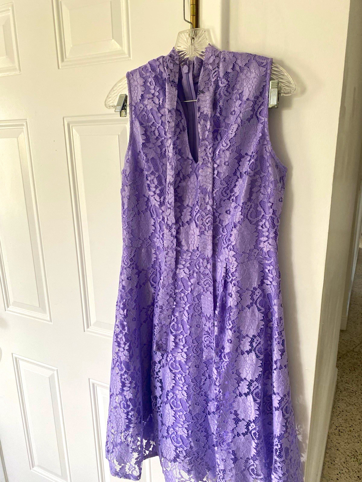 Alex Evenings Purple Floral Lace A-Line V-Neck Sleeveless Knee Dress 10
