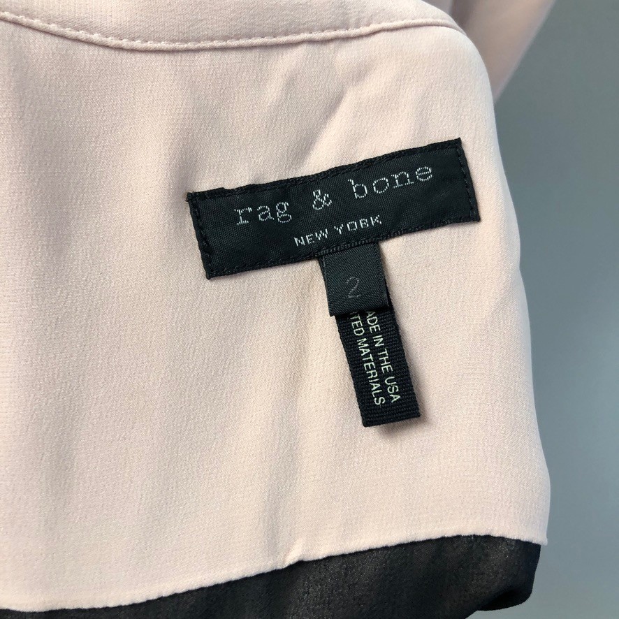 Rag & Bone Shirt Dress Womens 2 Blush Pink Silk Long Sleeve Contrast Hem Mini