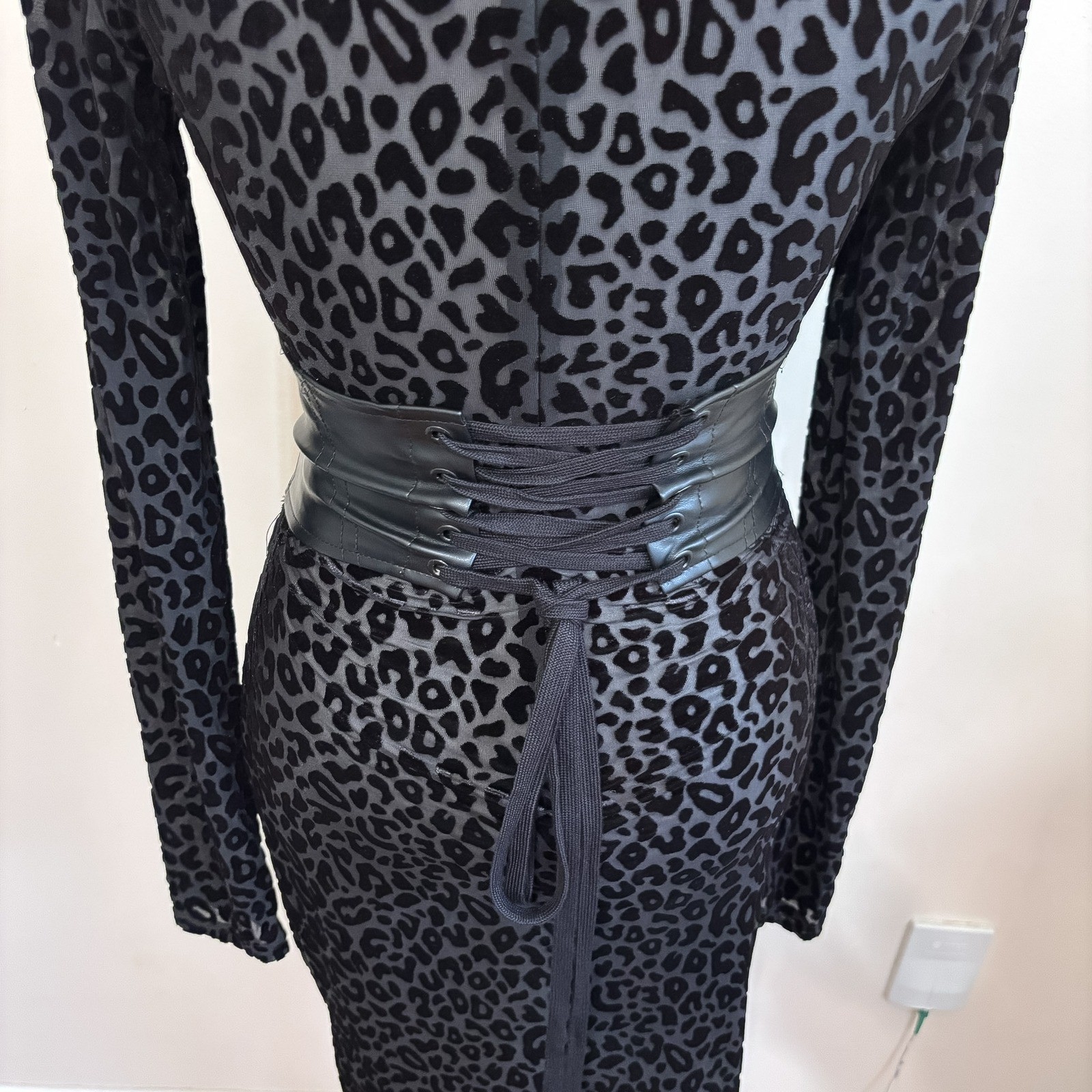 Capsulle Whimsigoth Leopard Corset Dress Medium Black Burnout Velvet Sheer Mesh