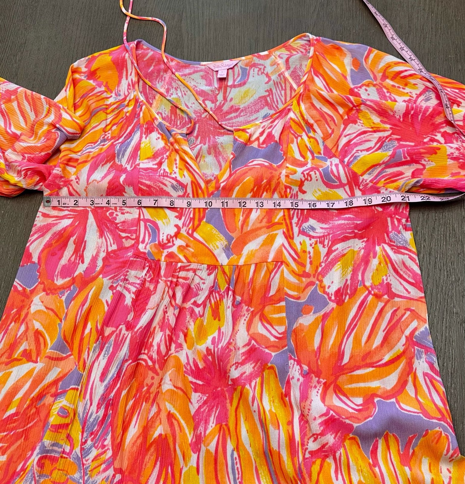 Lilly Pulitzer Amisa Tunic Dress Pink Tropical Floral Tassel Pom Pom Trim Size L