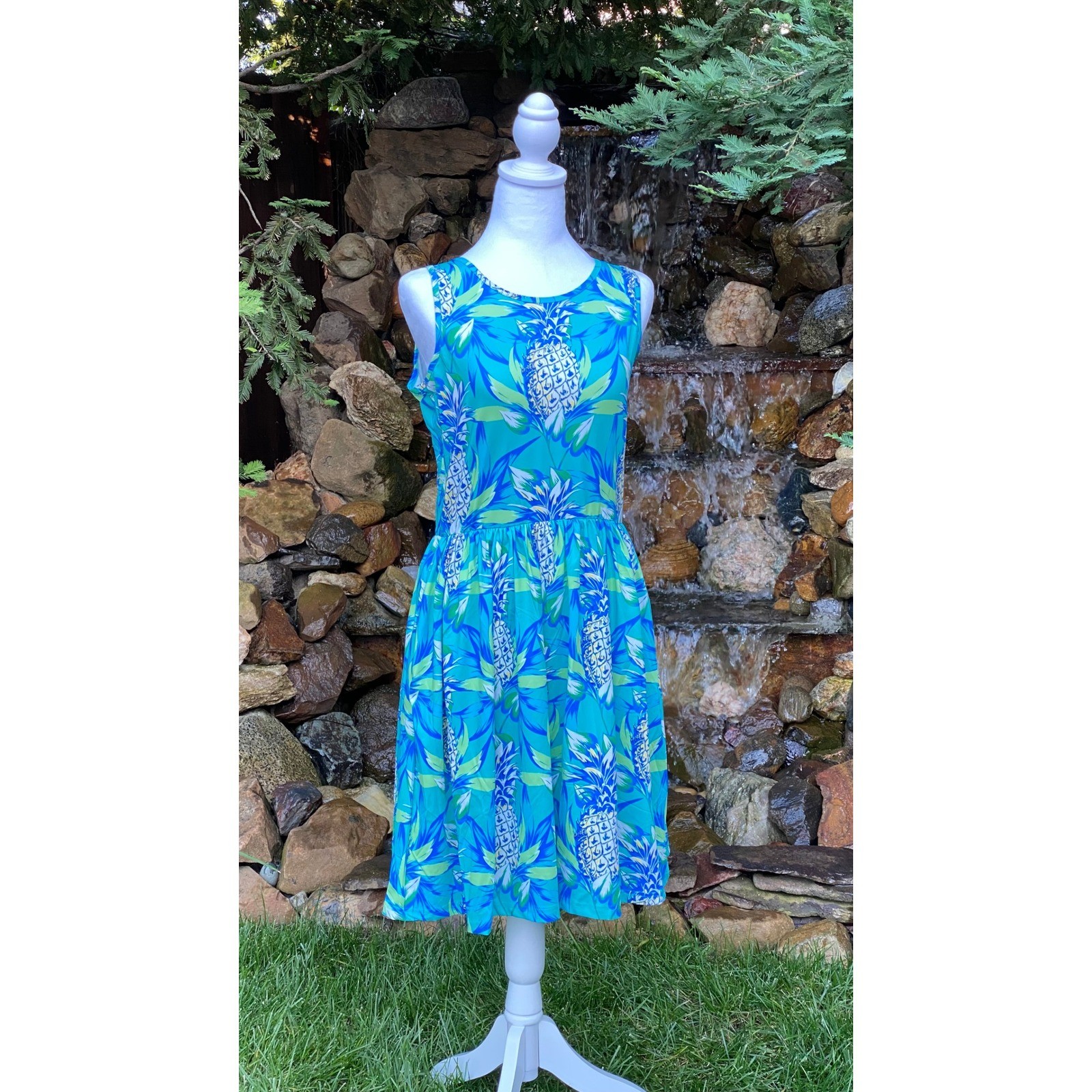 Banana Boat Sundress Size Medium New With Tags Aqua Pineapple Tank Dress UPF 50+