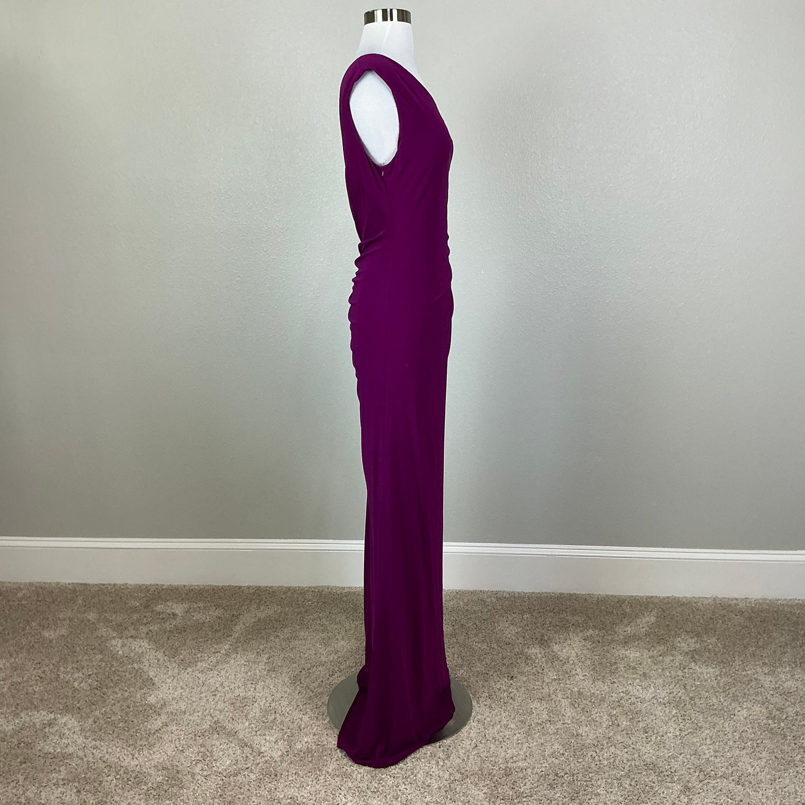 Adrianna Papell Pink Evening Gown Beaded One Shoulder Long Column Dress Size 8
