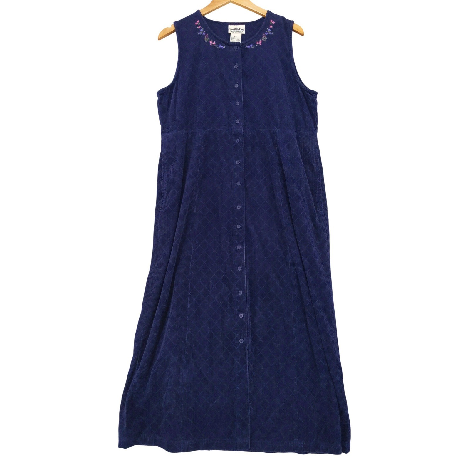 Vintage Northern Reflections Jumper Dress M Blue Corduroy Button Front Maxi