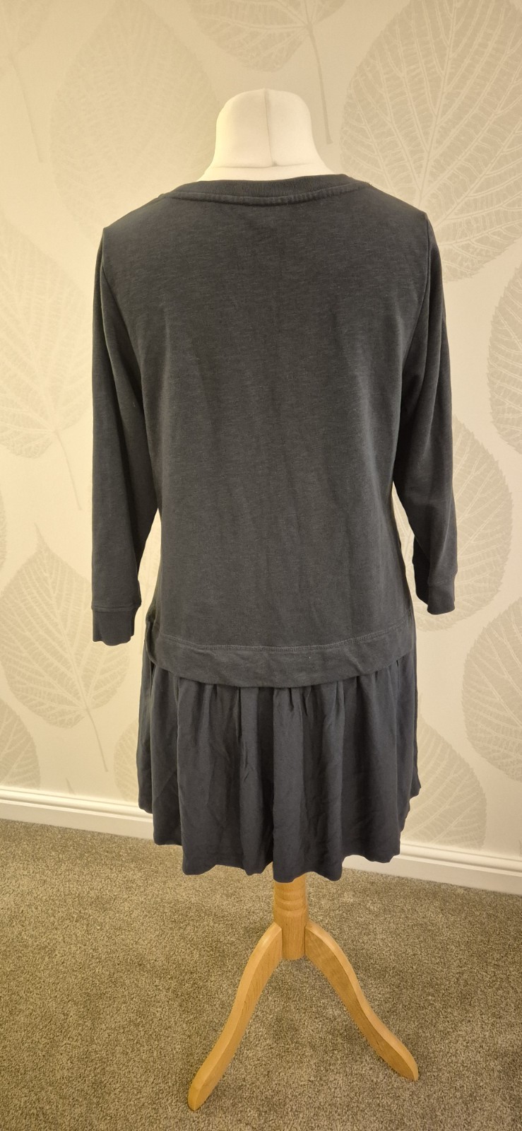 Oliver Bonas Size 12 Dark Grey Casual Mini Dress Comfy Winter Spring 3/4 Sleeve