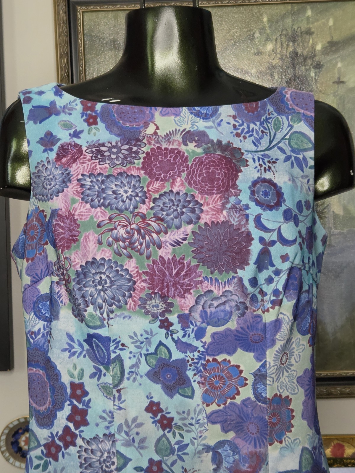 Y2K My Michelle Blue Purple Bright Retro Floral Artsy Shift Mini Dress Size 3/4