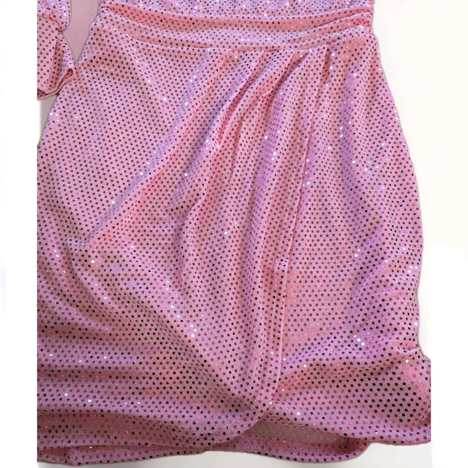 NEW Fraiche By J Sparkle Pink GLITTER Knee Length Party Dress Long Sleeve SZ SM