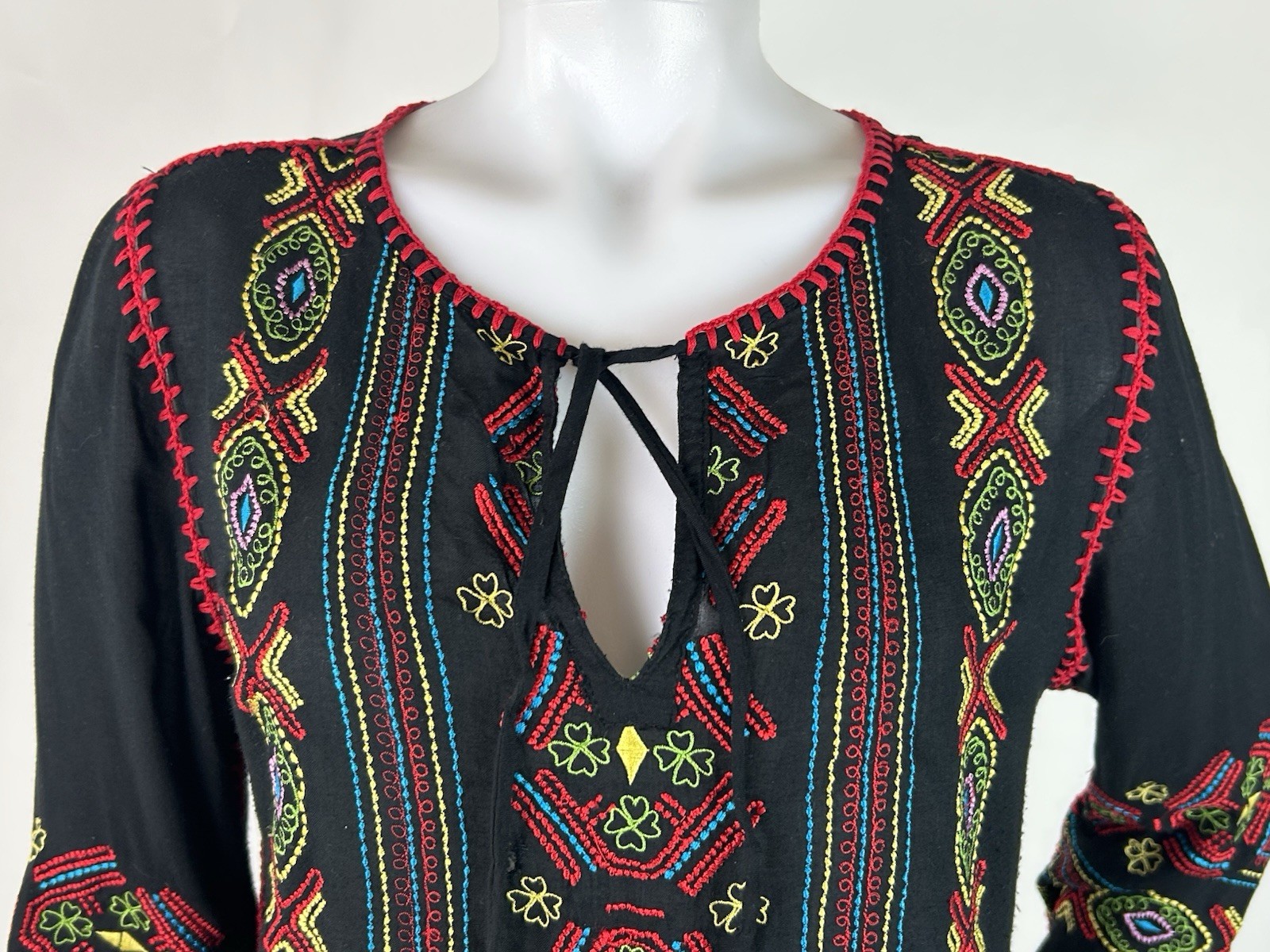 Basil & Maude Size Medium Black Embroidery Tunic Dress Semi Sheer Beach Cover-up