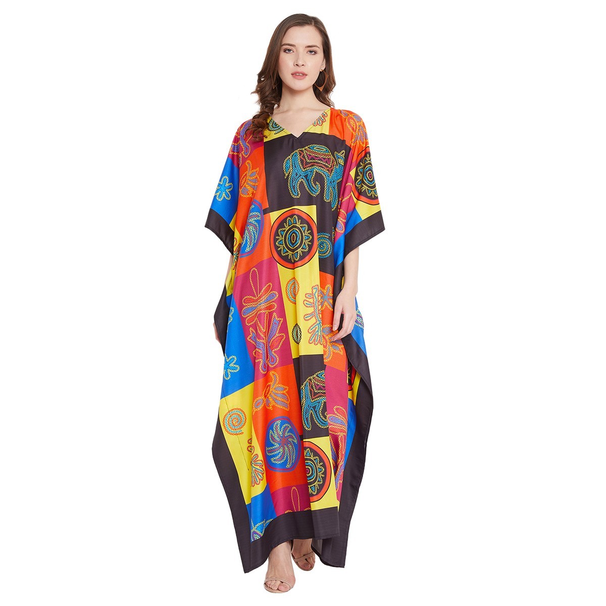 Women Plus Size Kimono Sleeves Kaftan Boho Loose Long Maxi Dress Beach Cover Up