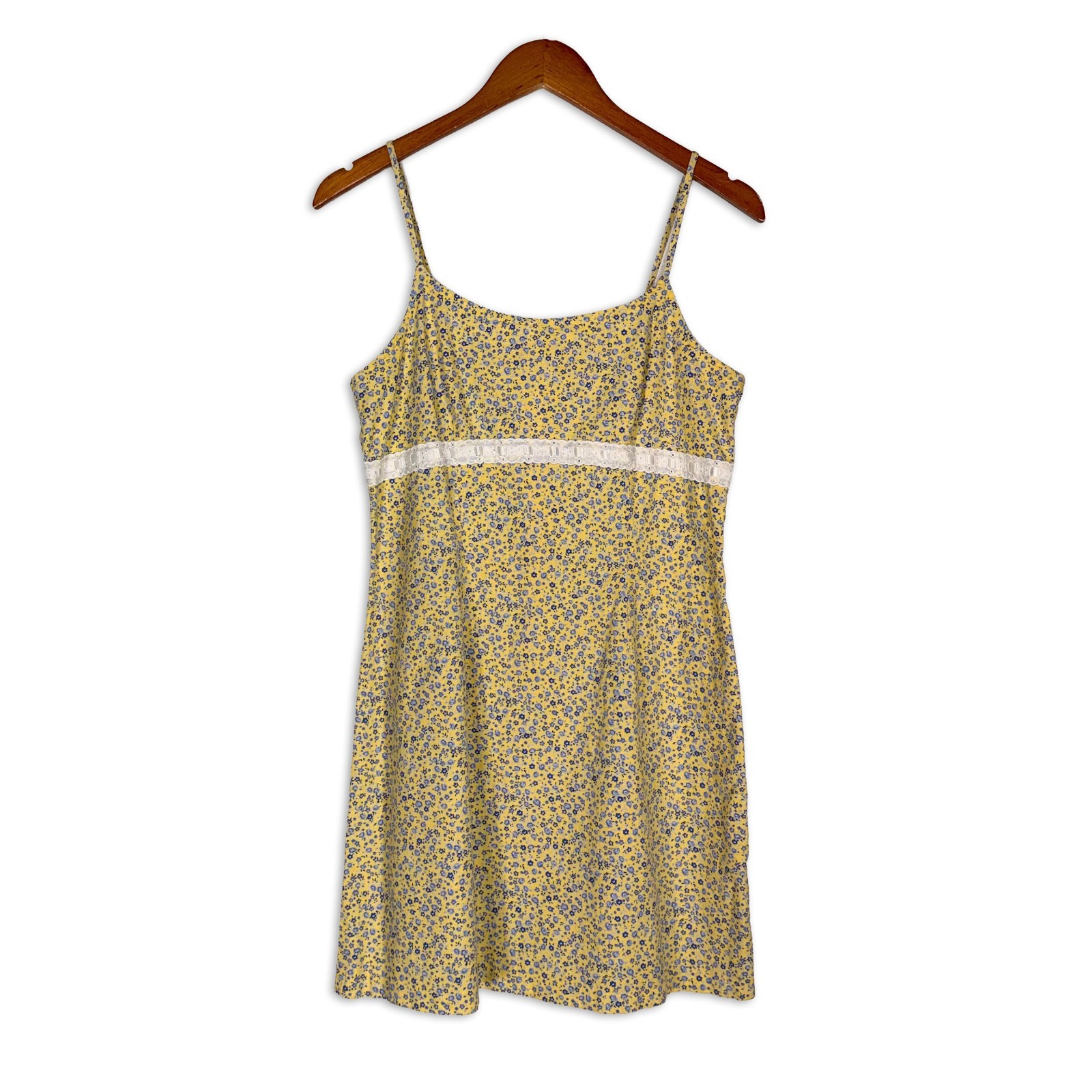 Vintage 5 7 9 Yellow Floral Babydoll Mini Dress Size 9 Made USA 90s Grunge