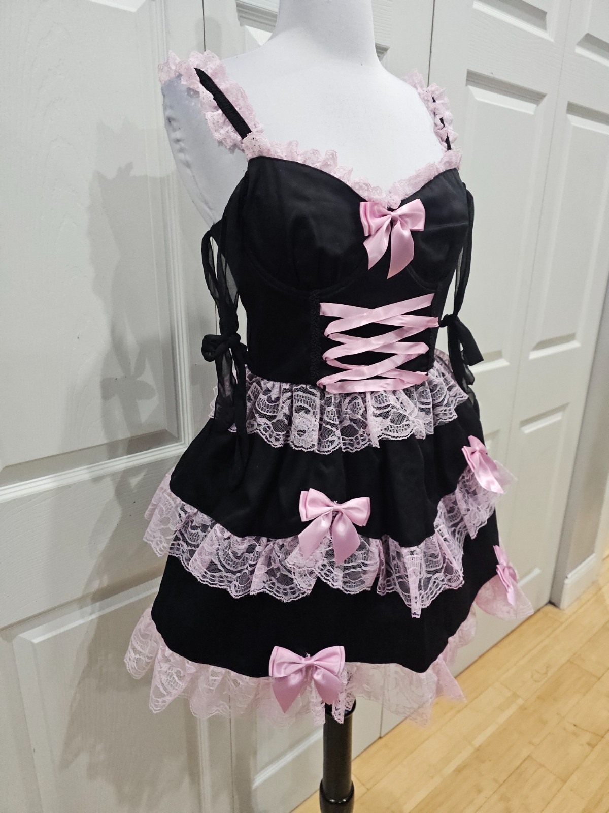 Dolls Kill Widow Thank Goth For You Black Pink Lace Tutu Lolita Mini Dress S