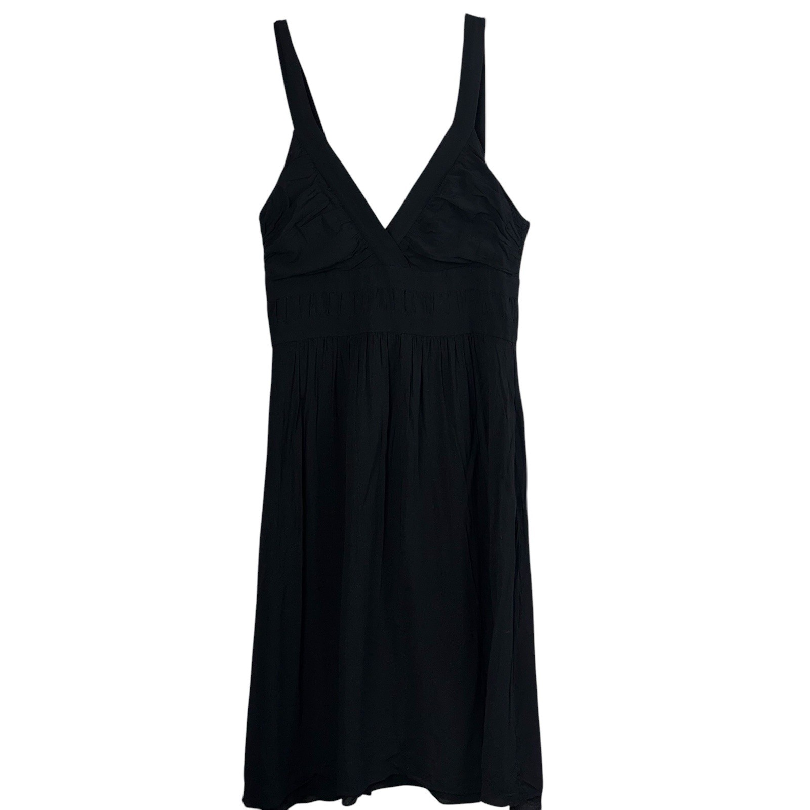 Theory Black Silk Blend Ruched V-Neck Dress Empire Waist Mini Size 8