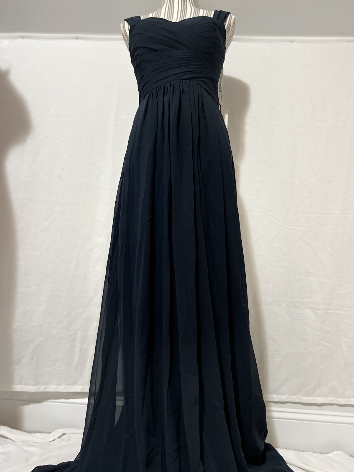 Elegant Diyouth Navy Blue Chiffon Pleated Bodice Maxi Dress Sz XS Prom Gala NWT