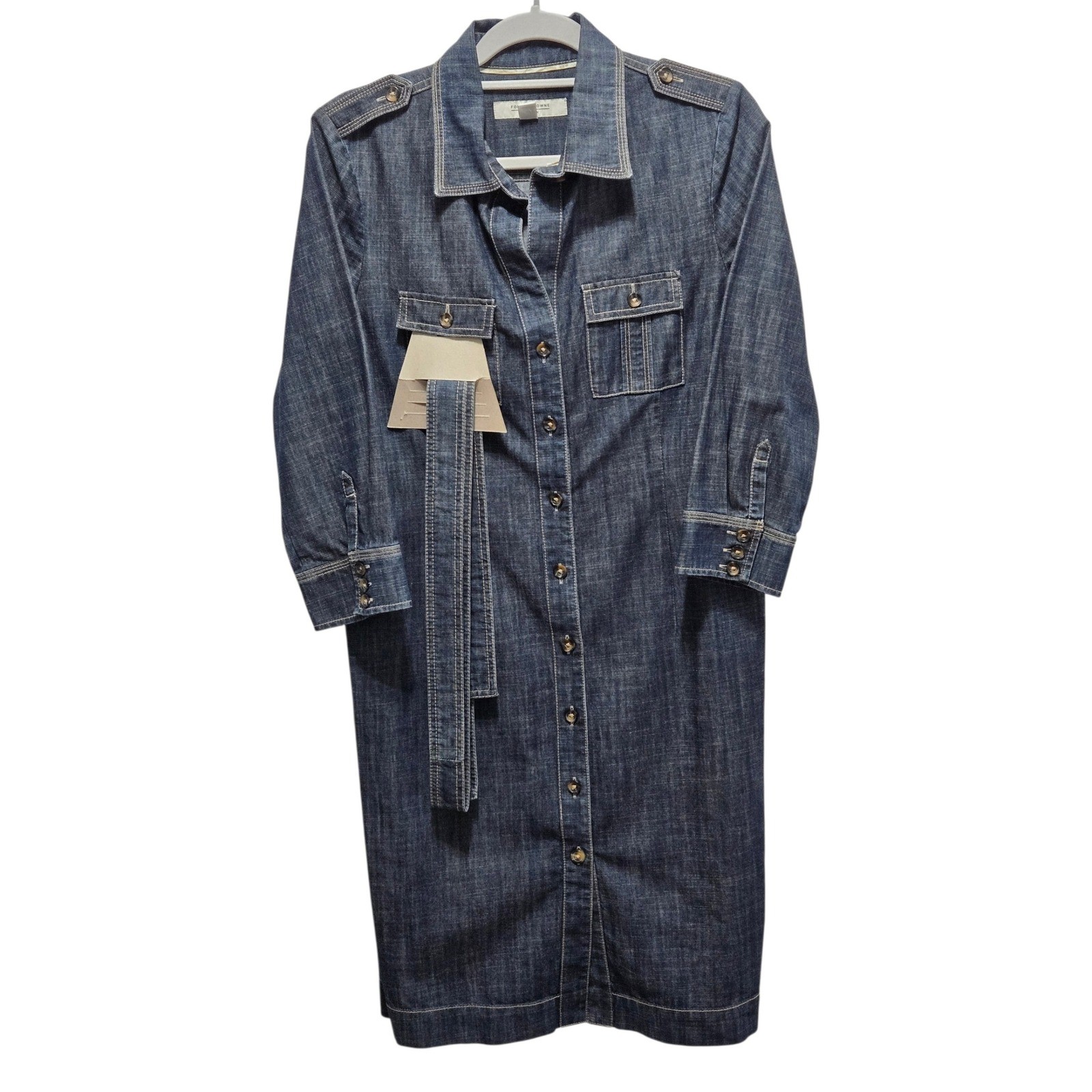 Vintage Forth & Towne Edition GAP Denim Shirt Dress Blue Cotton Belted Midi