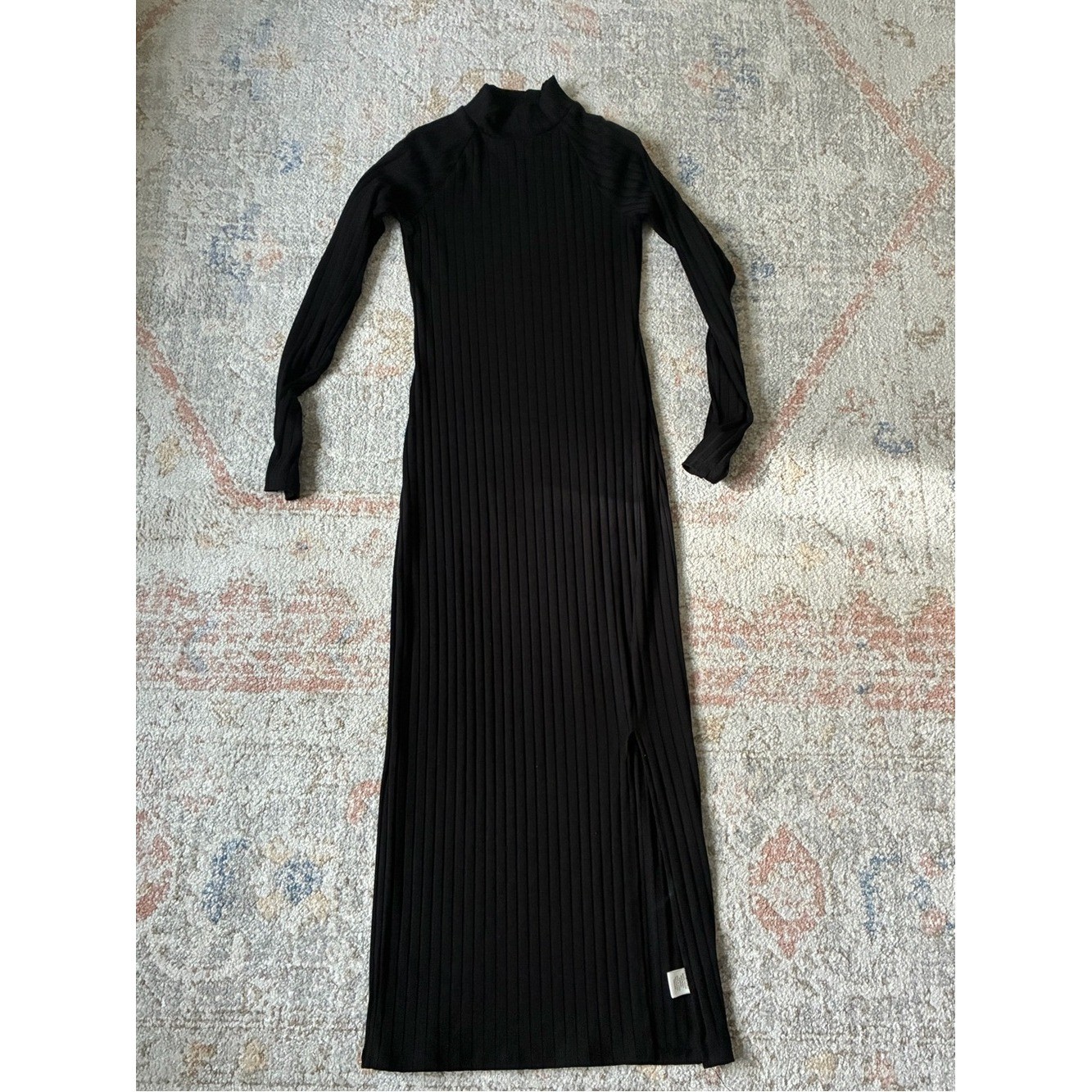 Black Ribbed Whimsy Goth Long Sleeve Maxi Dress – Size XS