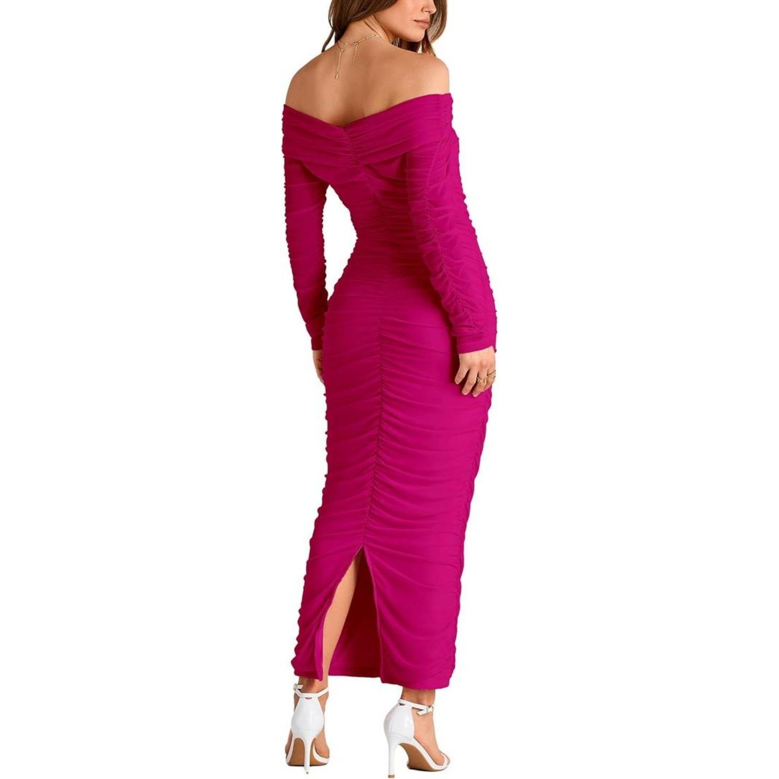 Off-Shoulder Ruched Bodycon Maxi Dress