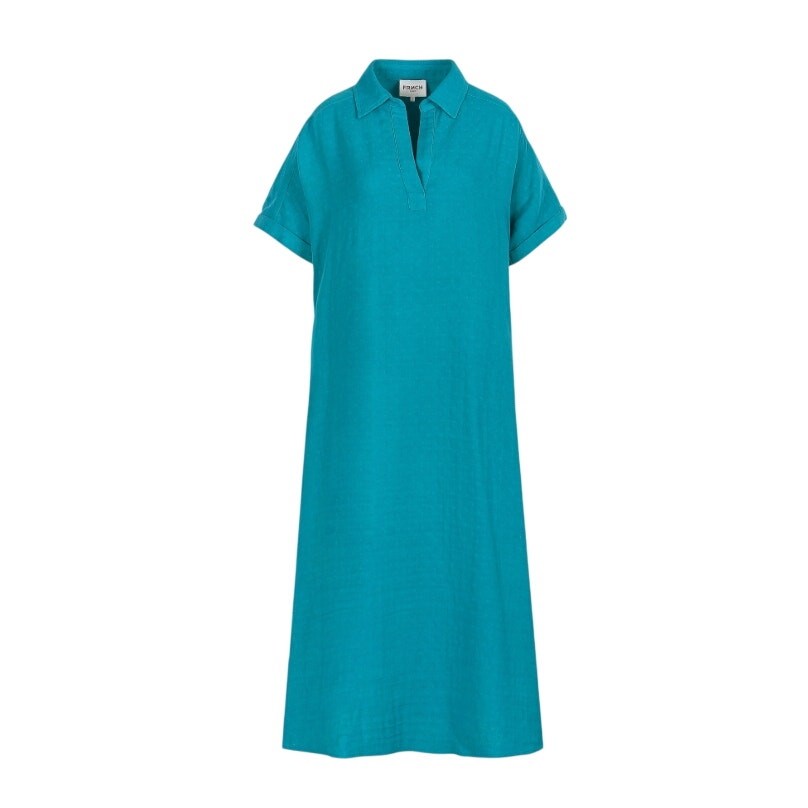 Chic FRNCH Teal Midi Dress with Collared V-Neck – Size Small