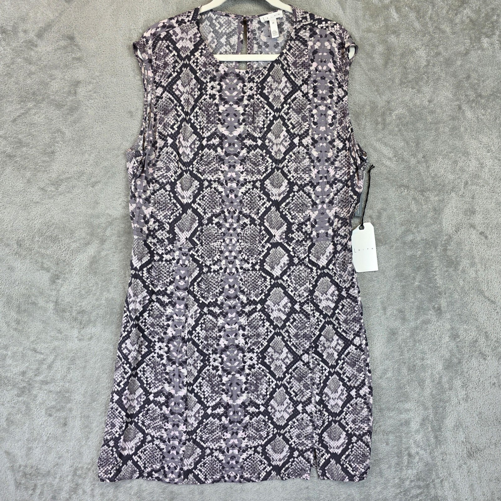 Leith Dress Womens 1X Gray Marble Snakeskin Sleeveless Rayon Keyhole TL402884WN