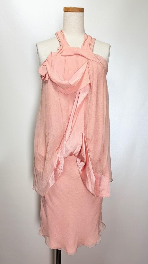 Christian Dior 2007SS John Galliano Runway Collection Pink Silk Draped Dress 36