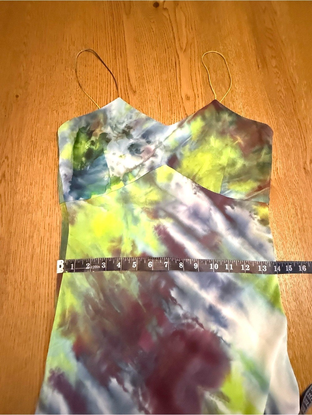 Upstate 100% Silk Midi Slip Dress Green Blue Abstract Tie Dye Size M