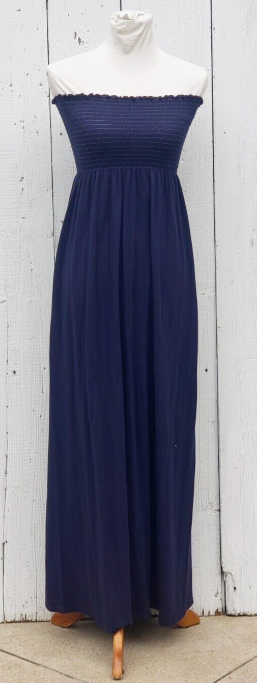 Michael Stars Womens Bandeau NAVY Strapless Tube Maxi Shirt Dress Sz S PLZ READ