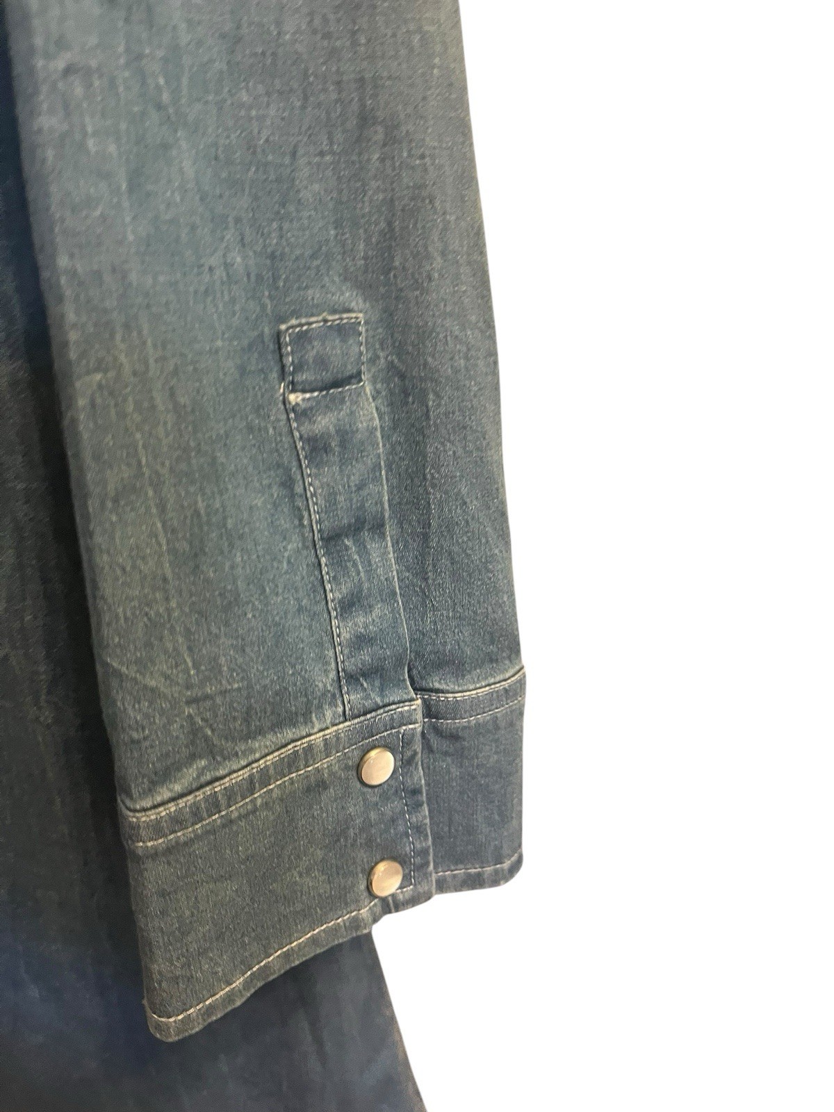 Johnny Was 3J Workshop Denim Chambray Shirt Dress Western Snap Blue I Small