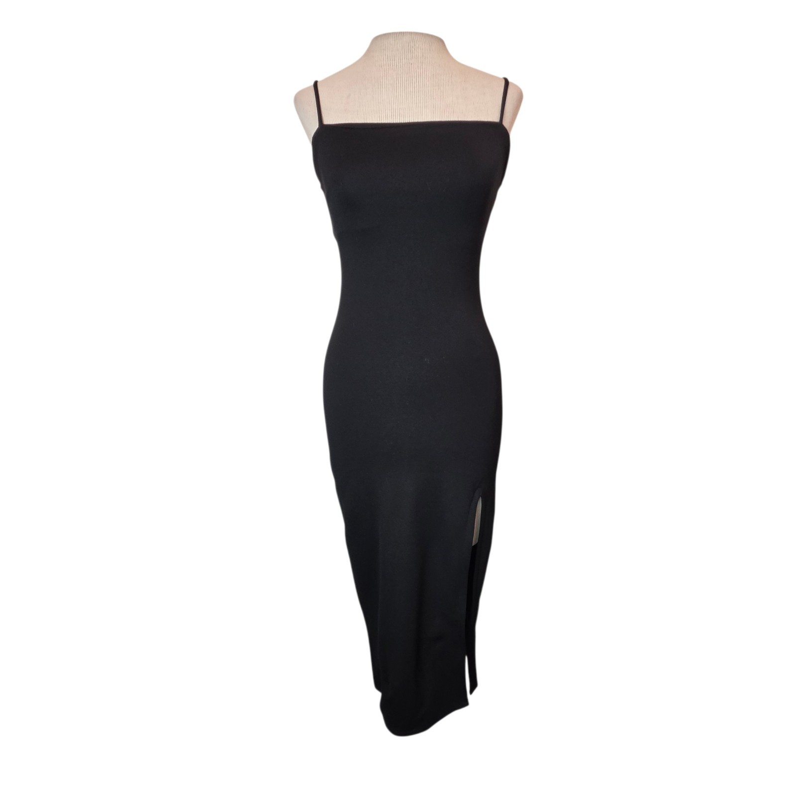 Lovers + Friends Skylar Midi Dress Size S Black Stretch Side Slit Wedding Guest