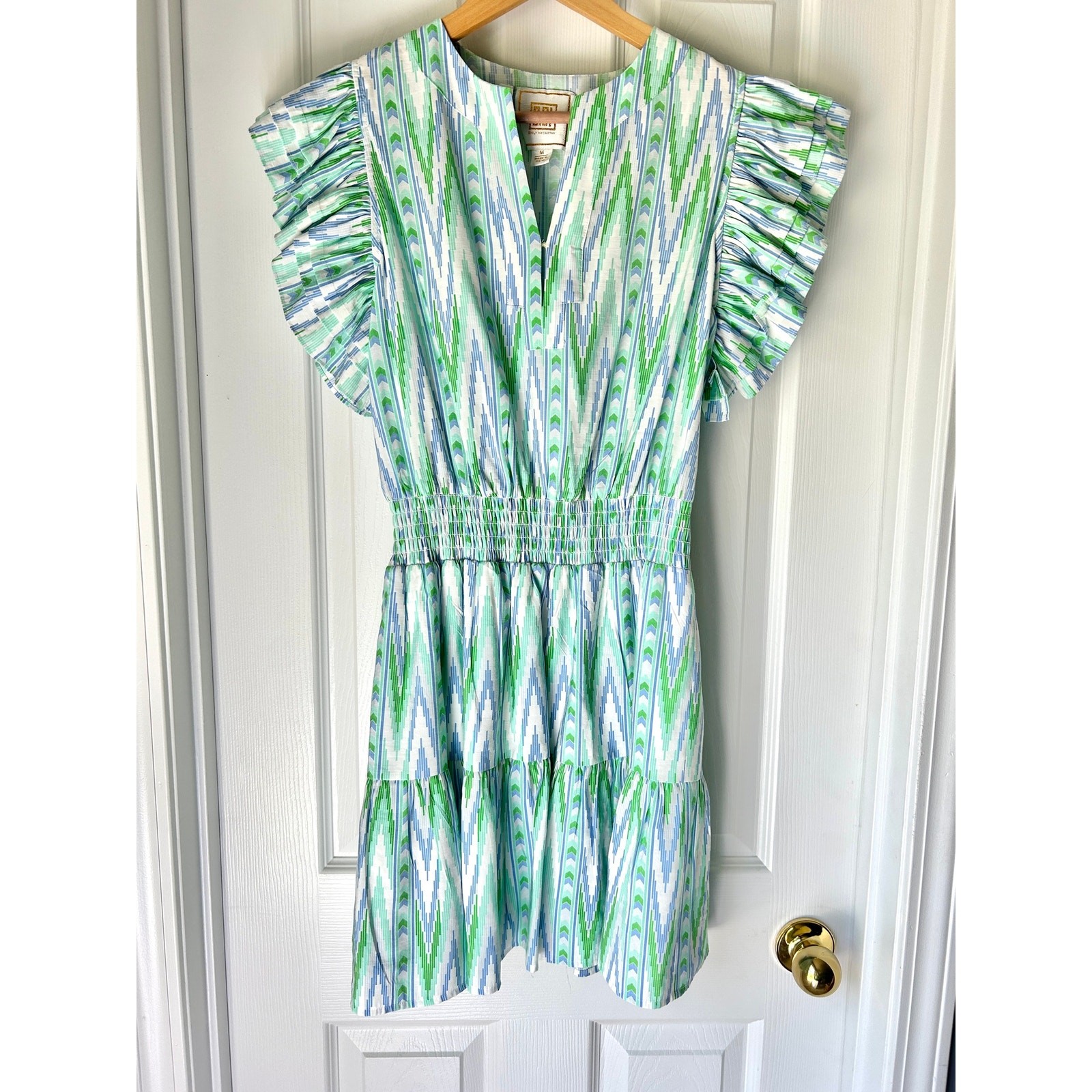Emily McCarthy Maggie Dress Zigzag ikat Medium Flutter Sleeve Ruffle Tiered