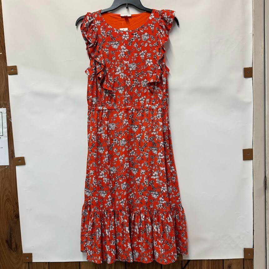 Charter Club Womens Petite PXL Orange Printed Ruffled Midi Shift Dress NWT X47