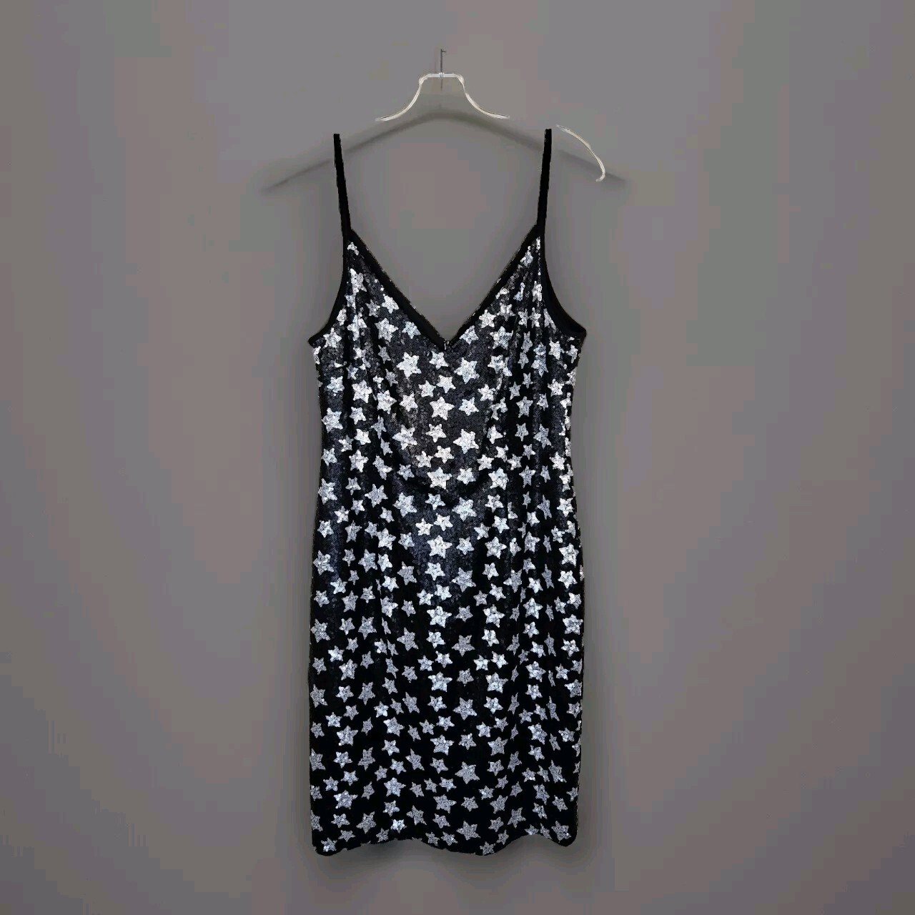 Black Halo Amorie Sequin Dress 12 Starry Night Party Mini Cocktail Black Silver