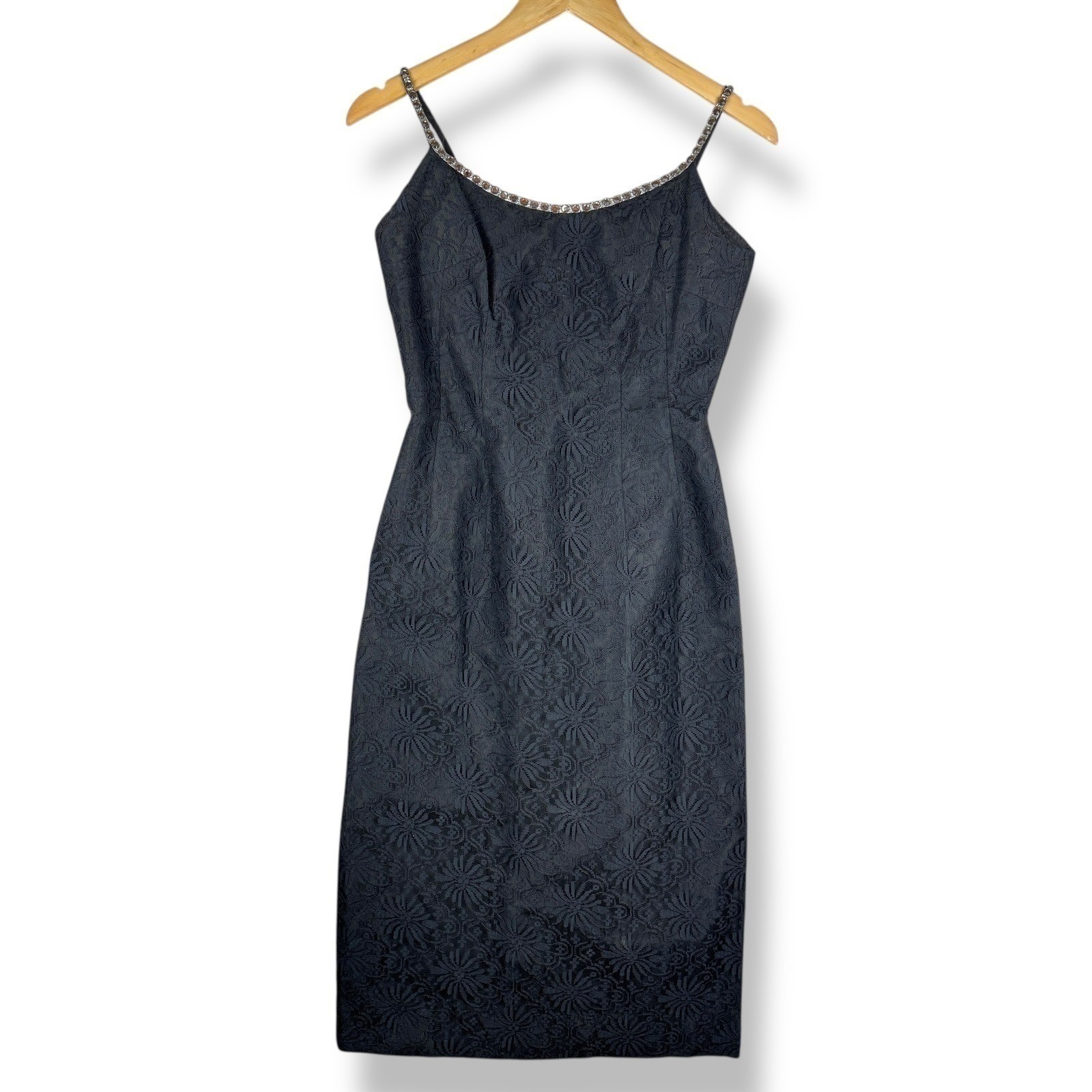 Lilli Diamond Black Lace Wiggle Dress Womens Size Small Glam Vintage 50s 60s