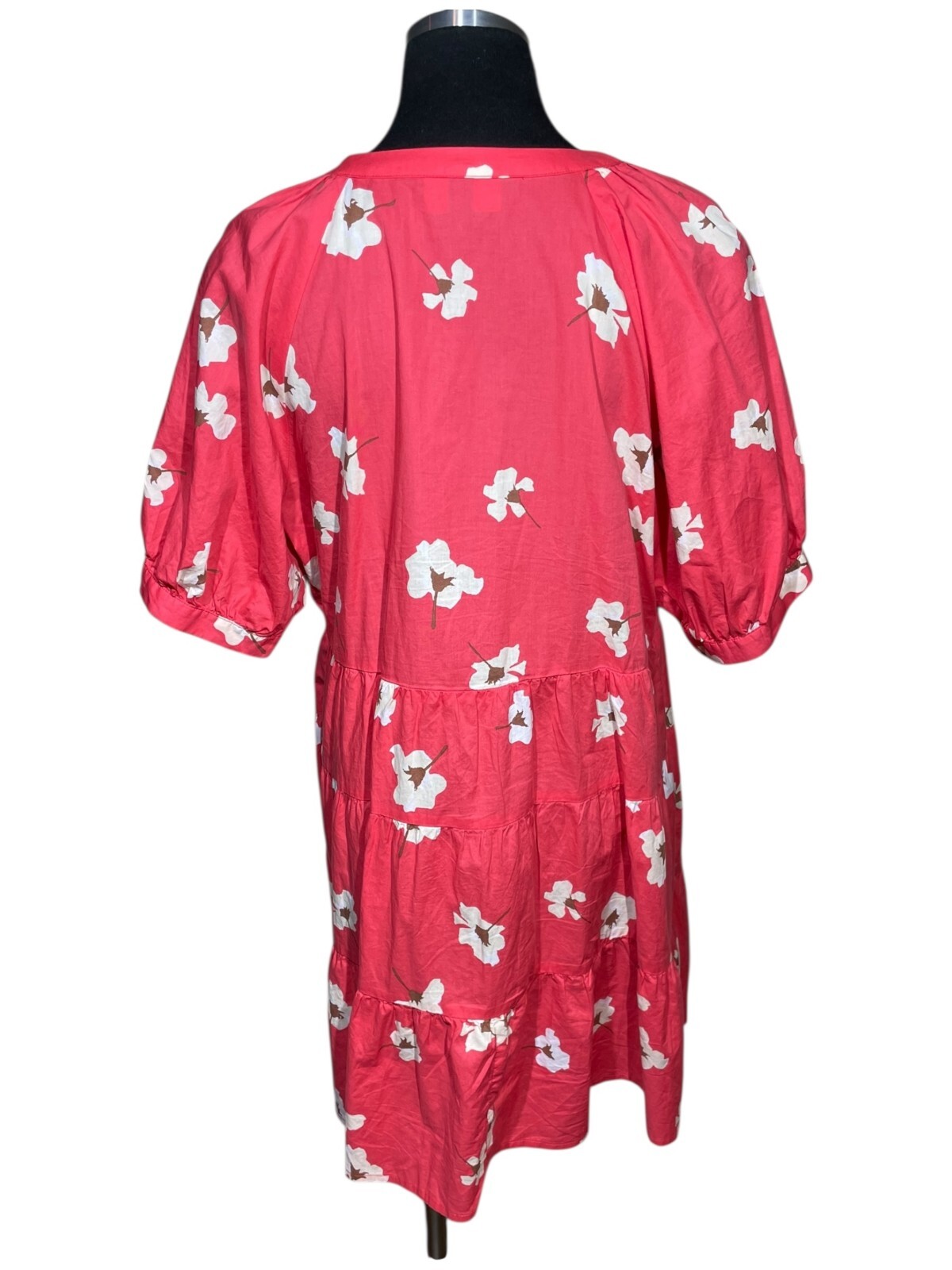 Universal Thread Puff Sleeve Floral Tiered Babydoll Dress Sz L Coral Beach Boho